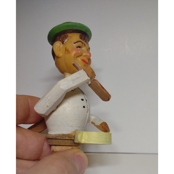 ANRI Chef Stirs Bowl Bottle Stopper Carved Puppet Man Barware Vintage Mechanical - Picture 8 of 8